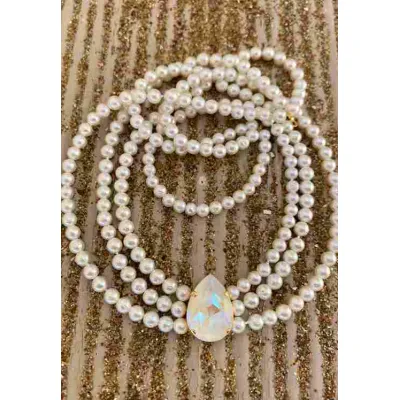 Juliette Pearl Choker / Κολιέ Τσόκερ με Μαργαριτάρια & Κρύσταλλο Swarovski Light Grey Delite