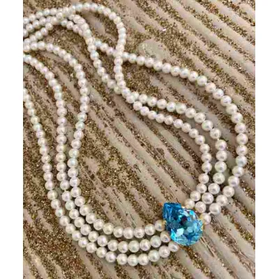 Juliette Pearl Choker / Κολιέ Τσόκερ με Μαργαριτάρια & Κρύσταλλο Swarovski Aquamarine