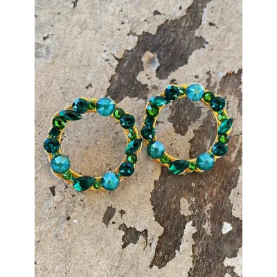 Kimberly - Σκουλαρίκια Κρίκοι με Κρύσταλλα Swarovski Green Combo