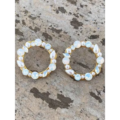 Kimberly - Σκουλαρίκια Κρίκοι με Κρύσταλλα Swarovski White Opal & Pearl