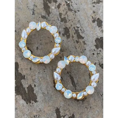 Kimberly - Σκουλαρίκια Κρίκοι με Κρύσταλλα Swarovski White Opal & Pearl