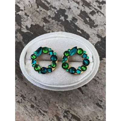 Kimberly Mini - Σκουλαρίκια Κρίκοι με Κρύσταλλα Swarovski Emerald