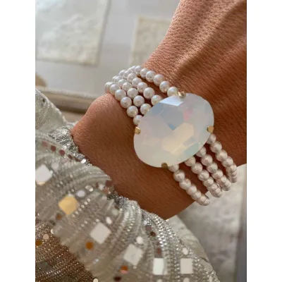 Lady Pearl - Βραχιόλι με Μαργαριτάρια & Κρύσταλλο Swarovski White Opal
