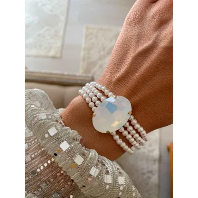 Lady Pearl - Βραχιόλι με Μαργαριτάρια & Κρύσταλλο Swarovski White Opal