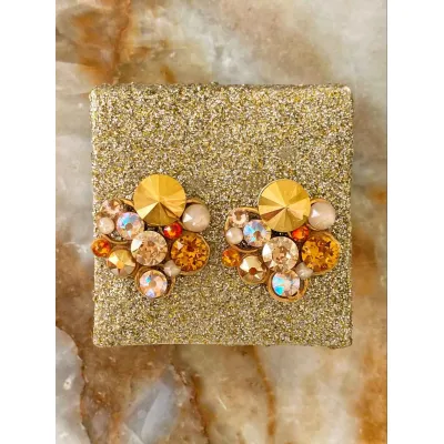 Margaret - Σκουλαρίκια με Κρύσταλλα Swarovski Golden Combo