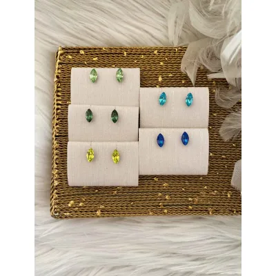 Navette Petite Stud Earrings / Blue & Green Shades