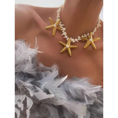 Perla Mare - Luxury Καλοκαιρινό Κολιέ με Φυσικό Κοράλλι & Αστερίες