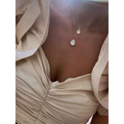 Moon Aura - Σετ Κολιέ με Μενταγιόν Ασημί 925 & Κρύσταλλα Swarovski White Opal