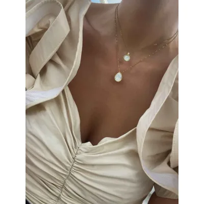 Moon Aura - Σετ Κολιέ με Μενταγιόν Ασημί 925 & Κρύσταλλα Swarovski White Opal