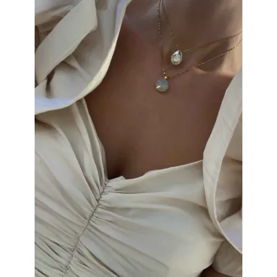 Moon Luxe - Σετ κολιέ με Μενταγιόν Ασημί 925 & Κρύσταλλα Swarovski White Opal Silver Shade 