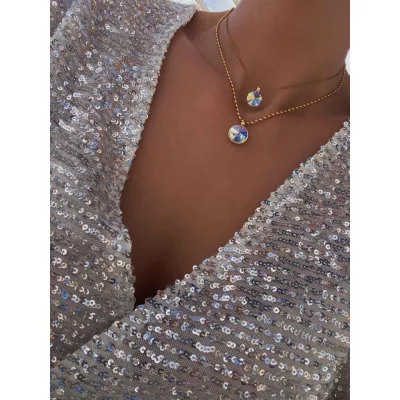 Rainbow Halo - Σετ κολιέ με Μενταγιόν Ασημί 925 & Κρύσταλλα Swarovski Iridescent