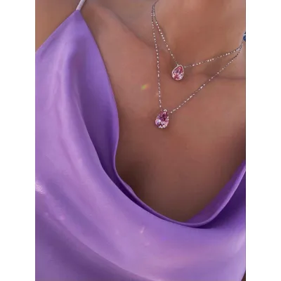 Rosaline Prestige - Σετ Κολιέ με Μενταγιόν Ασημί 925 & Κρύσταλλα Swarovski Light Rose
