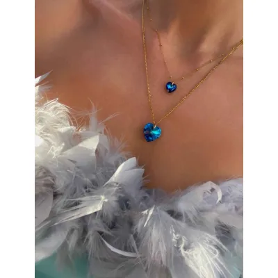 Blue Serenity Luxe - Σετ Κολιέ με Μενταγιόν Καρδιές Swarovski Bermuda Blue