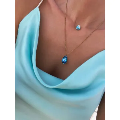 Sky Aura - Σετ Κολιέ από Διάφανη Πετονιά & Μενταγιόν Swarovski Aquamarine