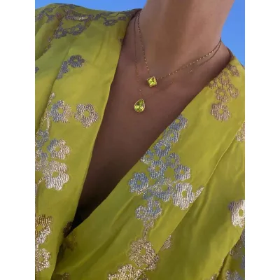 Lime Luxe - Σετ Κολιέ με Μενταγιόν Ασημί 925 & Κρύσταλλα Swarovski Citrus Green