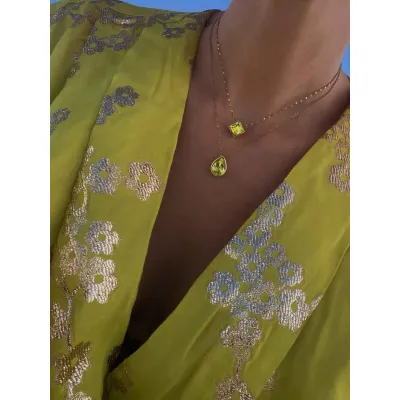 Lime Luxe - Σετ Κολιέ με Μενταγιόν Ασημί 925 & Κρύσταλλα Swarovski Citrus Green