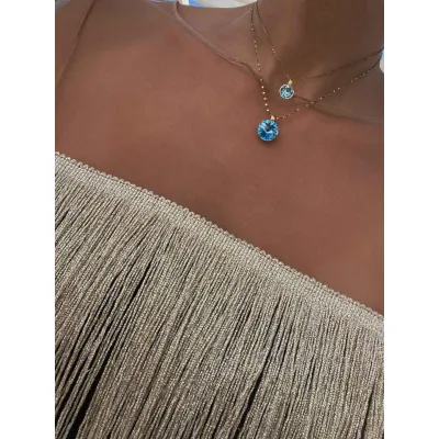 Aqua Dream - Σετ Κολιέ με Μενταγιόν Ασημί 925 & Κρύσταλλα Swarovski Aquamarine