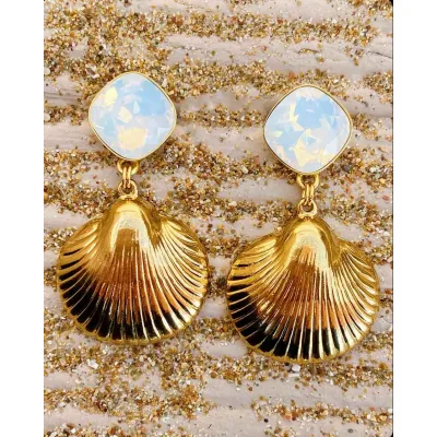 Shell Earrings / White Opal