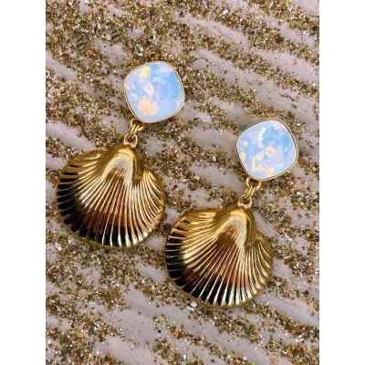 Shell Earrings / White Opal