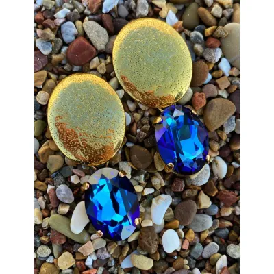 Veronica - Σφυρήλατα Σκουλαρίκια με Κρύσταλλο Swarovski Bermuda Blue