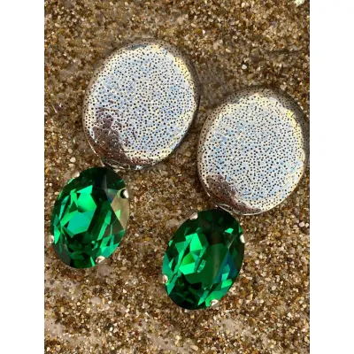 Veronica - Σφυρήλατα Σκουλαρίκια με Κρύσταλλο Swarovski Majestic Green