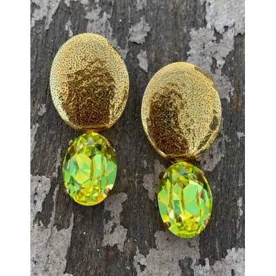 Veronica - Σφυρήλατα Σκουλαρίκια με Κρύσταλλο Swarovski Citrus Green