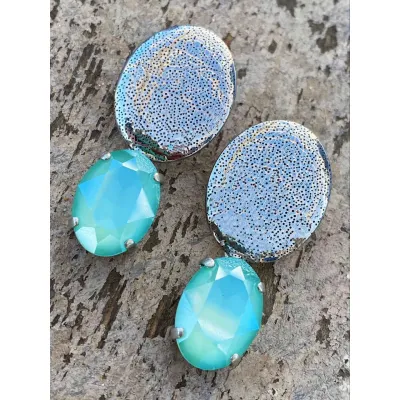 Veronica - Σφυρήλατα Σκουλαρίκια με Κρύσταλλο Swarovski Mint Green