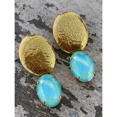 Veronica - Σφυρήλατα Σκουλαρίκια με Κρύσταλλο Swarovski Mint Green