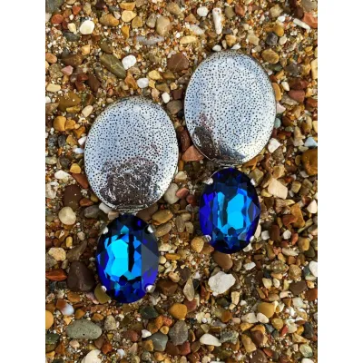 Veronica - Σφυρήλατα Σκουλαρίκια με Κρύσταλλο Swarovski Bermuda Blue