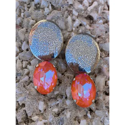 Veronica - Σφυρήλατα Σκουλαρίκια με Κρύσταλλο Swarovski Orange Glow Delite