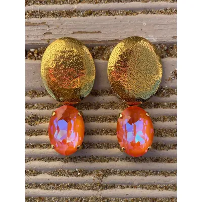 Veronica - Σφυρήλατα Σκουλαρίκια με Κρύσταλλο Swarovski Orange Glow Delite