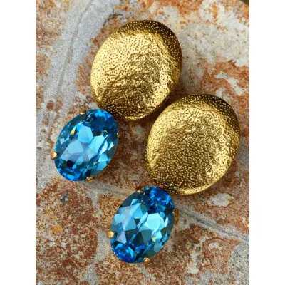 Veronica - Σφυρήλατα Σκουλαρίκια με Κρύσταλλο Swarovski Aquamarine