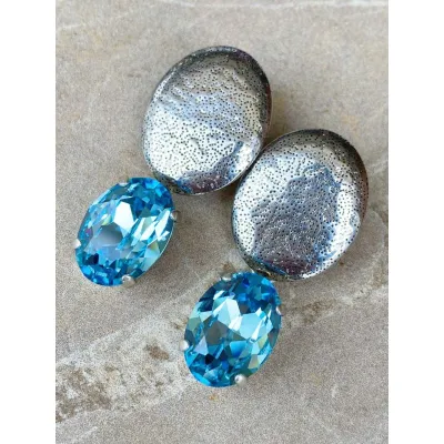 Veronica - Σφυρήλατα Σκουλαρίκια με Κρύσταλλο Swarovski Aquamarine