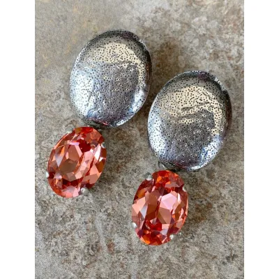 Veronica - Σφυρήλατα Σκουλαρίκια με Κρύσταλλο Swarovski Rose Peach