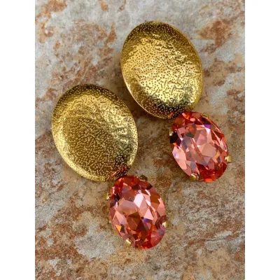 Veronica - Σφυρήλατα Σκουλαρίκια με Κρύσταλλο Swarovski Rose Peach