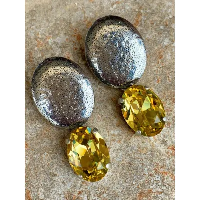 Veronica - Σφυρήλατα Σκουλαρίκια με Κρύσταλλο Swarovski Jonquil