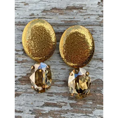 Veronica - Σφυρήλατα Σκουλαρίκια με Κρύσταλλο Swarovski Bronze