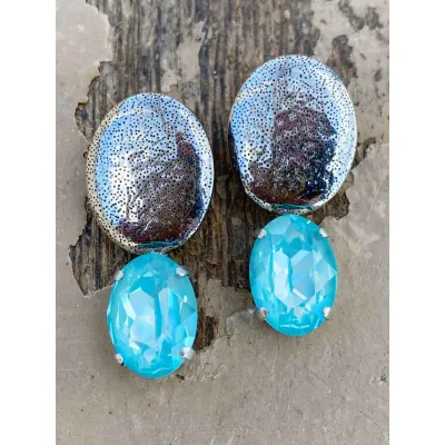 Veronica - Σφυρήλατα Σκουλαρίκια με Κρύσταλλο Swarovski Paradise Blue Lux