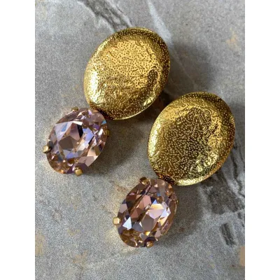 Veronica - Σφυρήλατα Σκουλαρίκια με Κρύσταλλο Swarovski Vintage Rose
