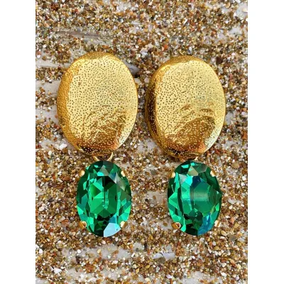 Veronica - Σφυρήλατα Σκουλαρίκια με Κρύσταλλο Swarovski Majestic Green