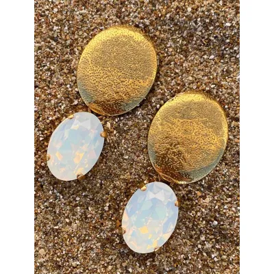 Veronica - Σφυρήλατα Σκουλαρίκια με Κρύσταλλο Swarovski White Opal