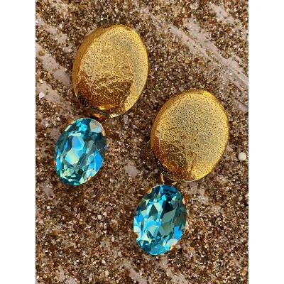 Veronica - Σφυρήλατα Σκουλαρίκια με Κρύσταλλο Swarovski Light Turquoise