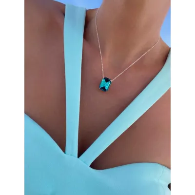Vindemia - Κολιέ με Μενταγιόν από Ασήμι 925 & Κρύσταλλο Swarovski Indicolite