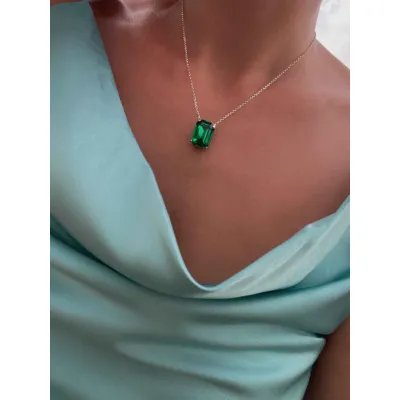 Vindemia - Κολιέ με Μενταγιόν από Ασήμι 925 & Κρύσταλλο Swarovski Majestic Green