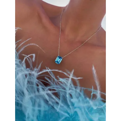 Vindemia - Κολιέ με Μενταγιόν από Ασήμι 925 & Κρύσταλλο Swarovski Aquamarine