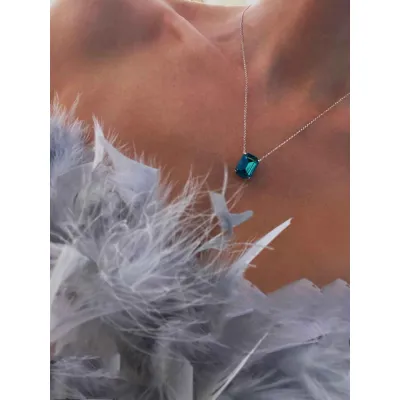 Vindemia - Κολιέ με Μενταγιόν από Ασήμι 925 & Κρύσταλλο Swarovski Indicolite