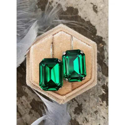 Vindemia - Σκουλαρίκια Κρεμαστά με Κρύσταλλα Swarovski Majestic Green