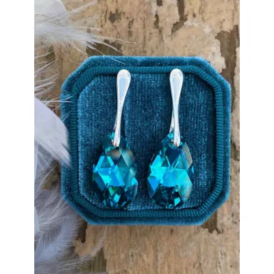 Vivian - Σκουλαρίκια από Ασήμι 925 & Κρύσταλλο Swarovski Blue Zircon