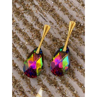 Vivian - Σκουλαρίκια από Ασήμι 925 & Κρύσταλλο Swarovski Vitrail Medium