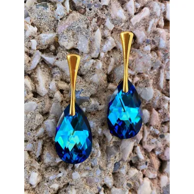 Vivian - Σκουλαρίκια από Ασήμι 925 & Κρύσταλλο Swarovski Bermuda Blue